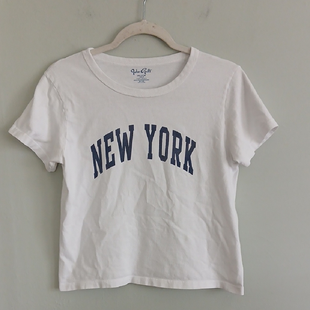 John Galt White Tee with Blue New York Graphic 100% Cotton Size S/M